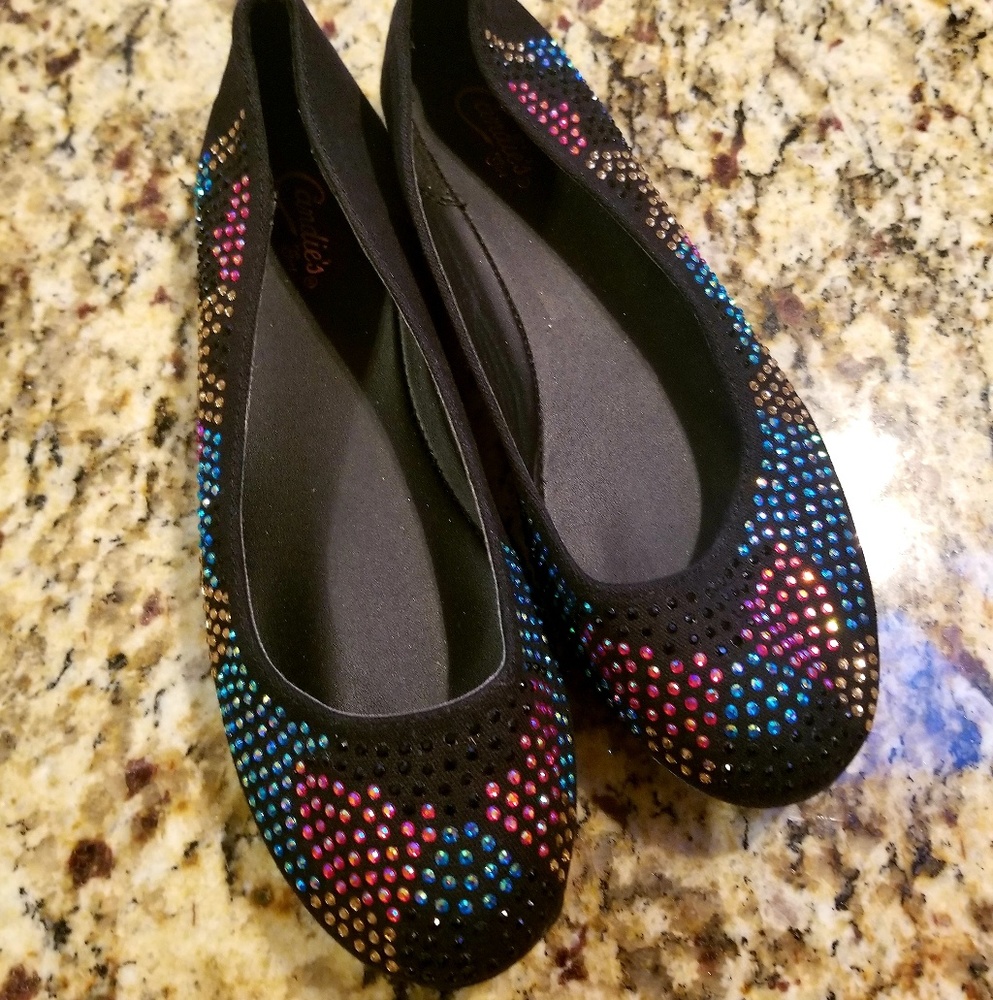 Blinged out black flats